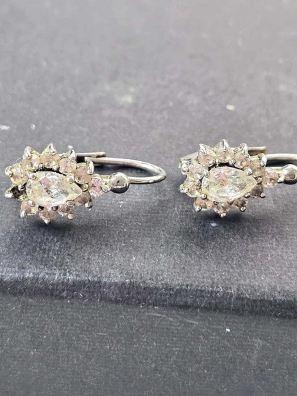 Vintage .925 Sterling Silver Crystal Leverback Earrings